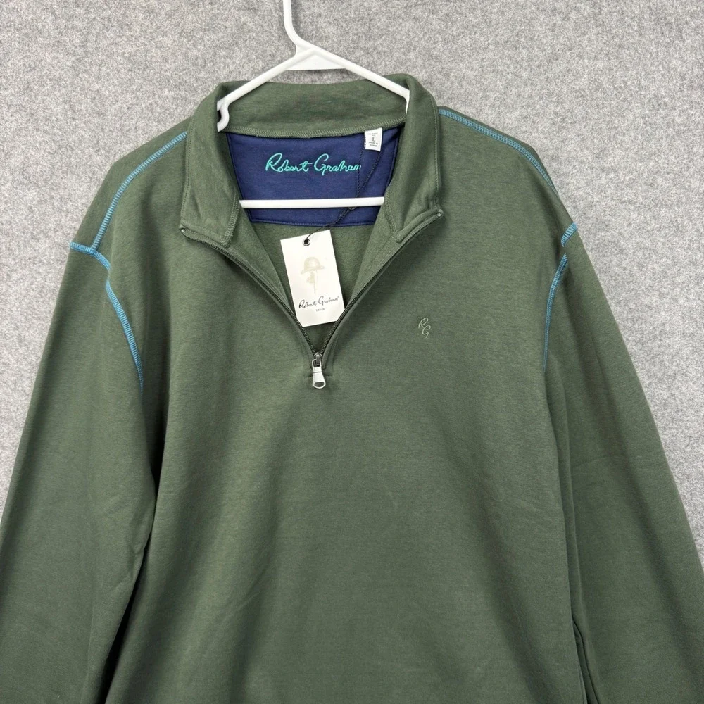 Robert Graham Fulham‎ Mens Deep Forest Green Quarter Zip Pullover Sweatshirt L